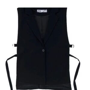 Black Zara Long Open sided Vest Sz L